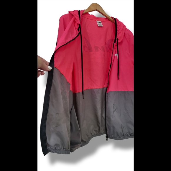 🌿Victoria's Secret Women's Med/Large Anorak Oversized Pink & Gray Wind Breaker - Picture 10 of 14